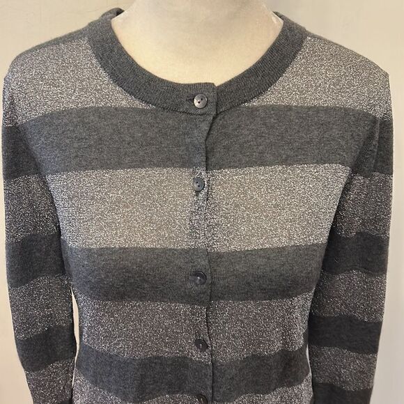 Ann Taylor Silver sparkle long sleeve cardigan Size M EUC - Picture 3 of 7